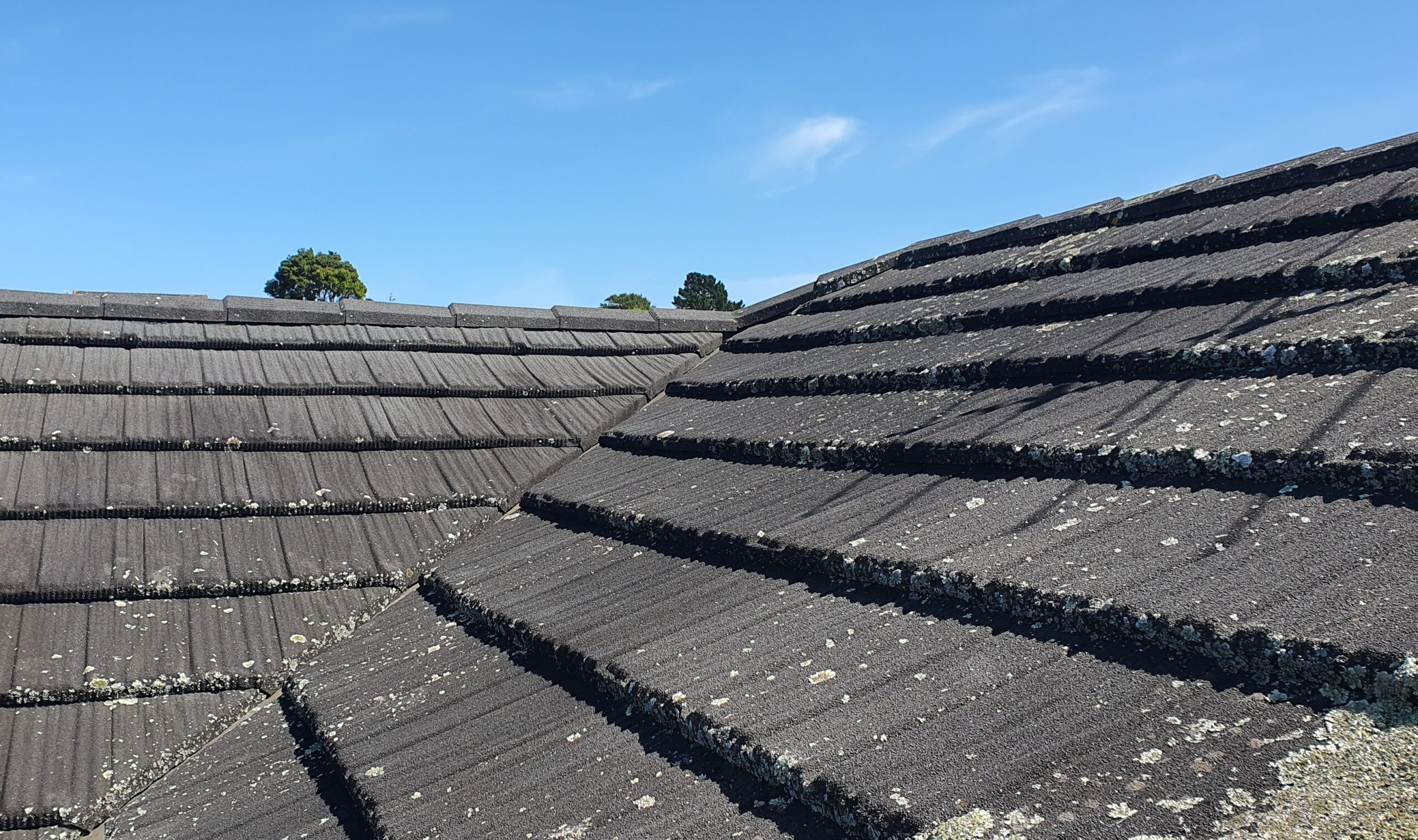 Roof Cleaning - Lichen and Algae on Decrabond tile roof